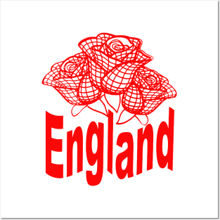 England Text With Stylized English Red Roses Posters and Art